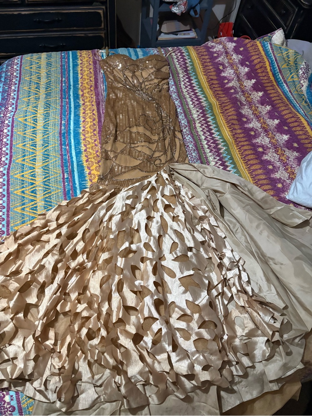Connie Gold Strapless Cutout Mermaid Gown